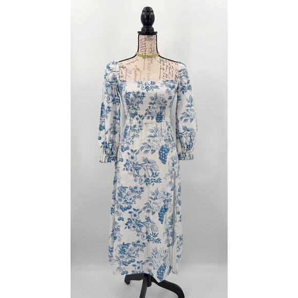 B71 Reformation Gitane Linen Midi Dress Womens XS Floral Cottagecore Puff Sleeve - Picture 4 of 9